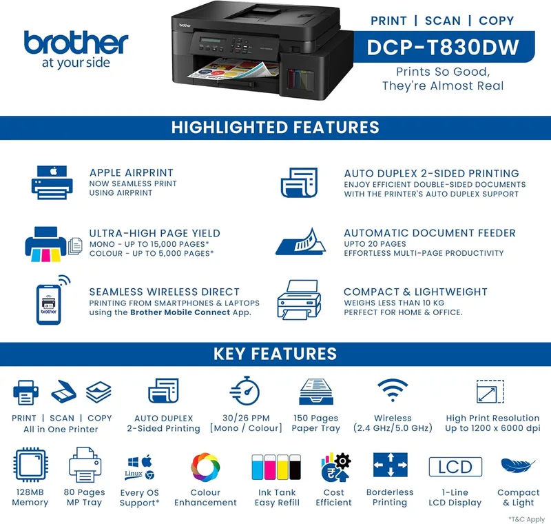 طابعة Brother DCP-T830DW لاسلكية ألوان متعددة الوظائف